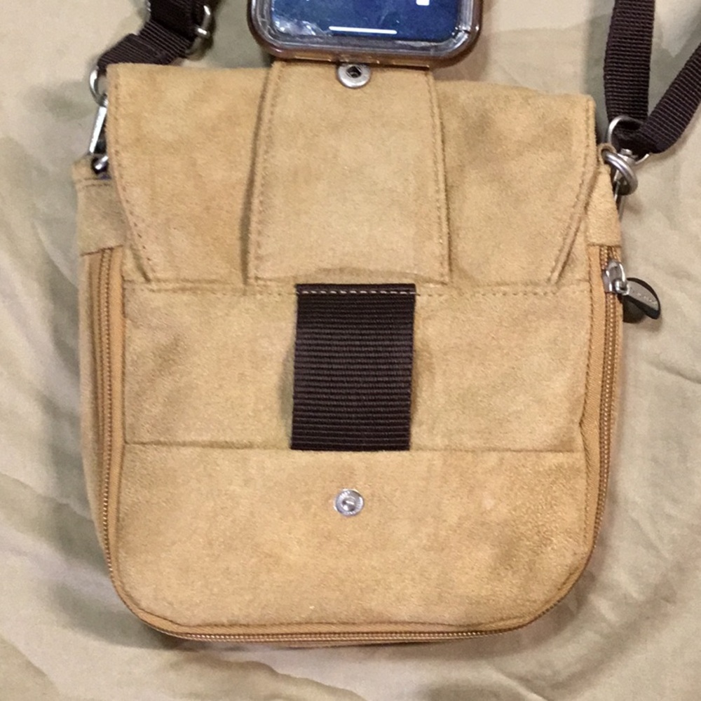 Travelon Crossbody Bag Tan Faux Suede Antitheft Travel Casual Everyday - Picture 6 of 7